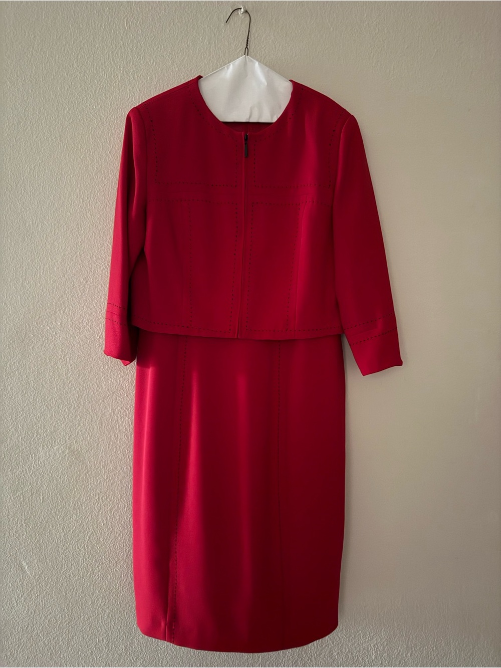 Maggy London Red Long-Sleeve Dress with Cropped Jacket